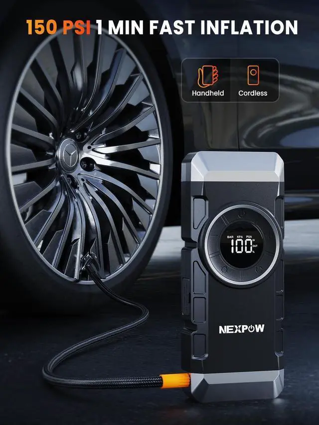 Alt view image 3 of 7 - NEXPOW Car Battery Jump Starter with Air Compressor 3000A Peak,12V 150PSI Portable Jumpstart Box for Up to 8L Gas and 8L Diesel Engines, PD18W Quick Charging, Force Start Button