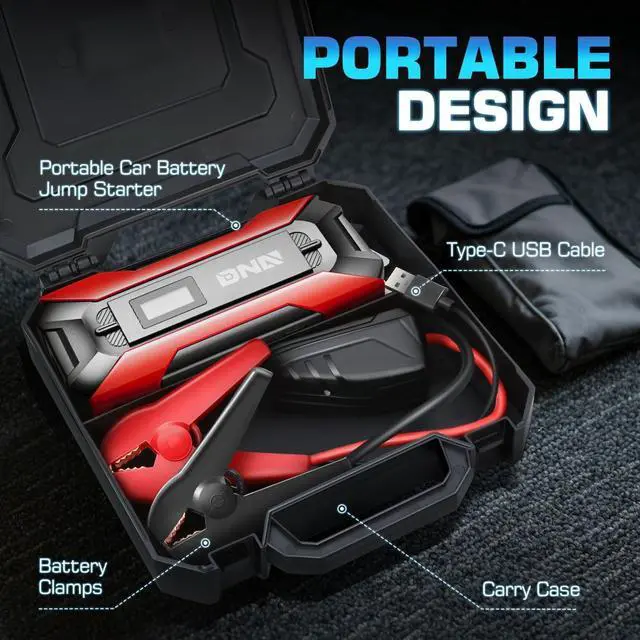 Alt view image 6 of 7 - DNA Motoring TOOLS-00214 12V 1500A 15000 mAh Multi-Function Portable Car Battery Jump Starter for Up to 7.0L Gas & 5.5L Diesel Engine, with Carry Case, Red