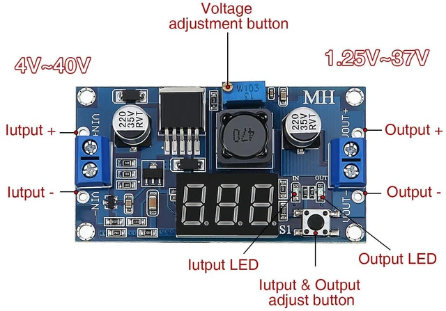 Alt view image 3 of 7 - 4 Pieces Adjustable LM2596S DC-DC Buck Converter Reduced Voltage Regulator Power Module 36V 24V 12V to 5V 2A Voltage Stabilizer with Digital Voltmeter Display