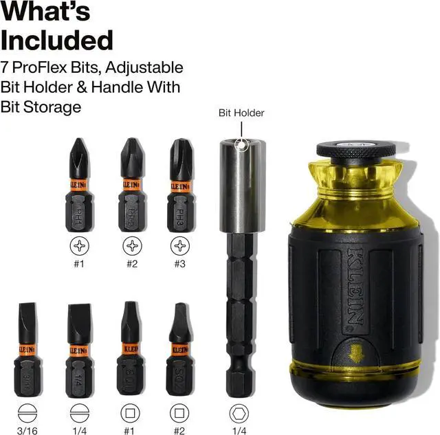 Alt view image 2 of 7 - Klein Tools 32308 Multi-bit Stubby Screwdriver, Impact Rated 8-in-1 Adjustable Magnetic Tool with Phillips, Slotted, Square and Nut Driver
