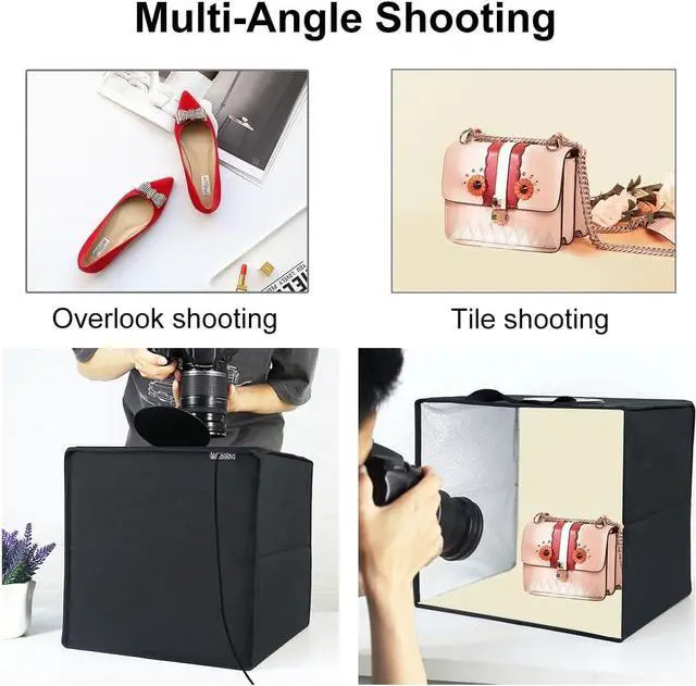Alt view image 6 of 7 - Photo Box 16" x 16" Quick Install Foldable Portable Studio Kit with Soft Light Cloth Professional Photography Equipment Adjustable White Light, Soft Light, Warm Light