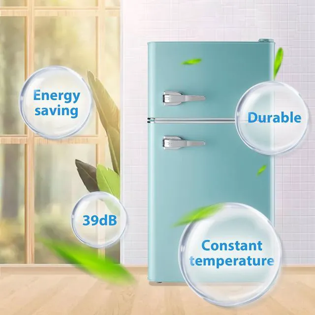 Alt view image 7 of 7 - WANAI 3.5 Cu.Ft Retro Mini Fridge with Handle Compact Refrigerator Blue