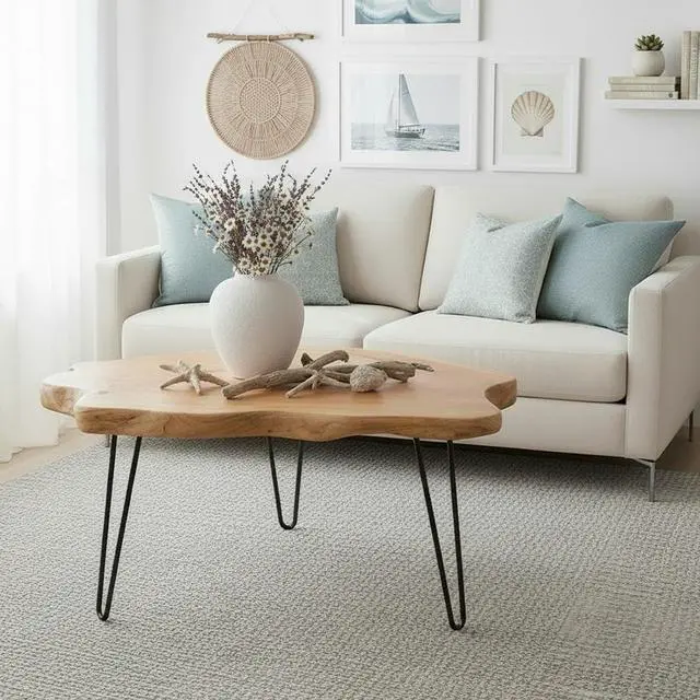 Alt view image 3 of 7 - WELLAND Live Edge Cedar Wood Coffee Table 32.5" W x 17" D x 16" H