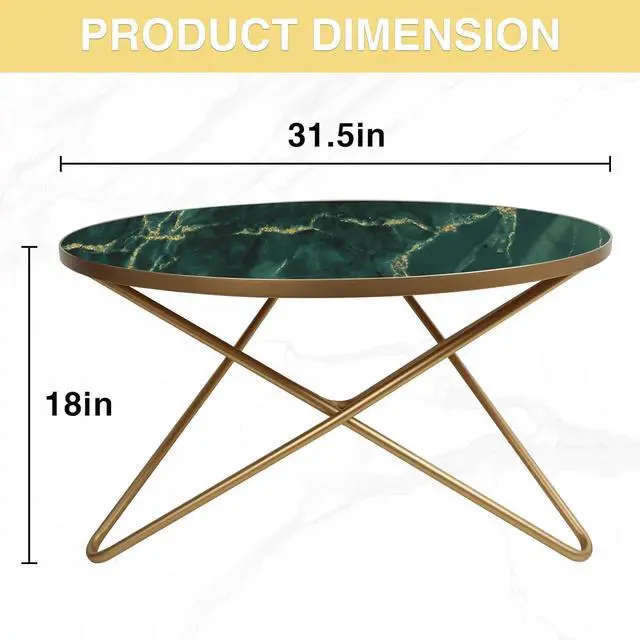 Alt view image 2 of 7 - HLR Round Coffee Table with Green Faux Marble Top