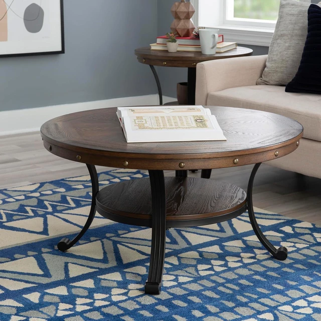 Alt view image 2 of 7 - Powell Furniture Franklin Cocktail Table, Small, Multicolor,Brown/Black