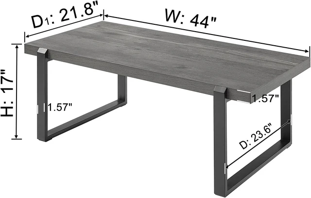 Alt view image 2 of 7 - EXCEFUR Modern Coffee Table, Rustic Wood and Metal Center Table, Rectangle Cocktail Tea Table for Living Room, Grey, 44 Inch