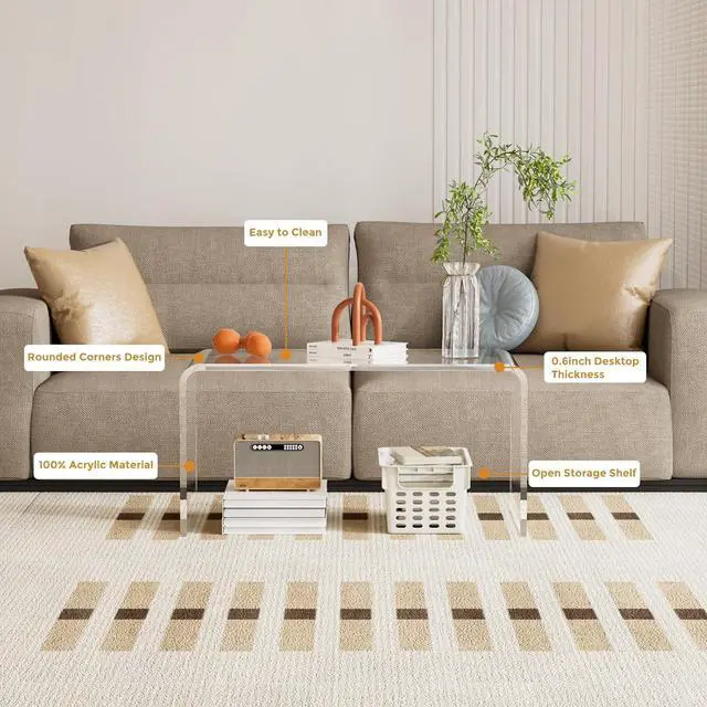 Alt view image 5 of 7 - Premium No Assembly 32" Acrylic Coffee Table for Living Room,Office