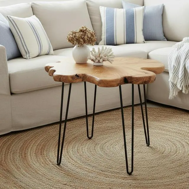 Alt view image 4 of 7 - WELLAND Flower-Shaped Live Edge Cedar Coffee Table 32" W x 32" D x 20.5" H