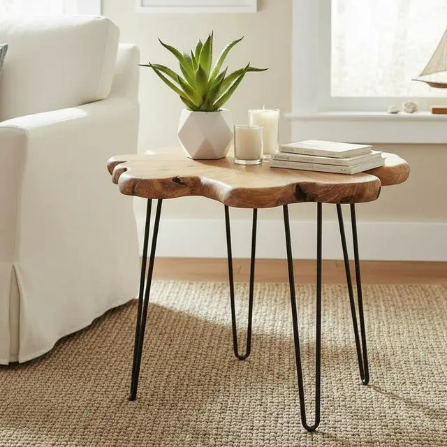 Alt view image 6 of 7 - WELLAND Flower-Shaped Live Edge Cedar Coffee Table 32" W x 32" D x 20.5" H