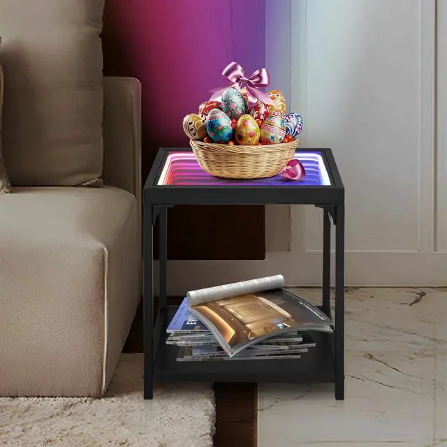 Alt view image 2 of 6 - FUSLITE 3D Infinity Mirror Light Table,RGB Side Table