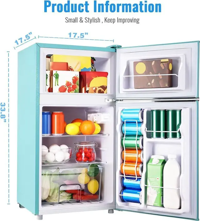 Alt view image 6 of 7 - WANAI 3.5 Cu.Ft Retro Mini Fridge with Handle Compact Refrigerator Blue