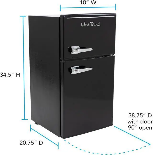 Alt view image 7 of 7 - West Bend Mini Fridge with Freezer for Bedroom, Office, Bar or Dorm Room, Retro Compact Refrigerator features Glass Shelves, Manual Defrost and Adjustable Temperature Control, 3.1-Cu.Ft., Black