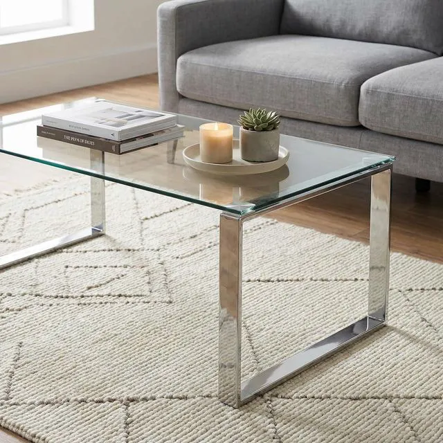 Alt view image 3 of 7 - Cortesi Home Remi Contemporary Glass Coffee Table with Chrome Finish