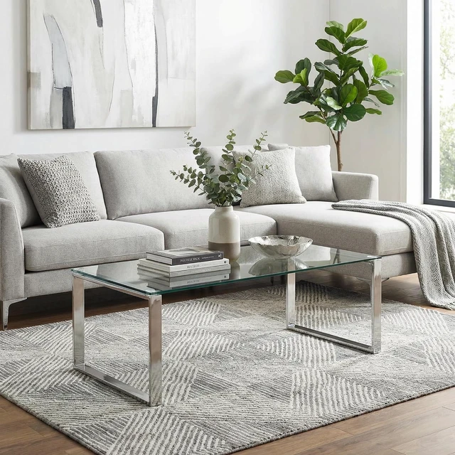 Alt view image 4 of 7 - Cortesi Home Remi Contemporary Glass Coffee Table with Chrome Finish