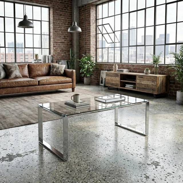 Alt view image 5 of 7 - Cortesi Home Remi Contemporary Glass Coffee Table with Chrome Finish