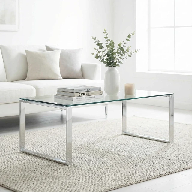 Alt view image 7 of 7 - Cortesi Home Remi Contemporary Glass Coffee Table with Chrome Finish