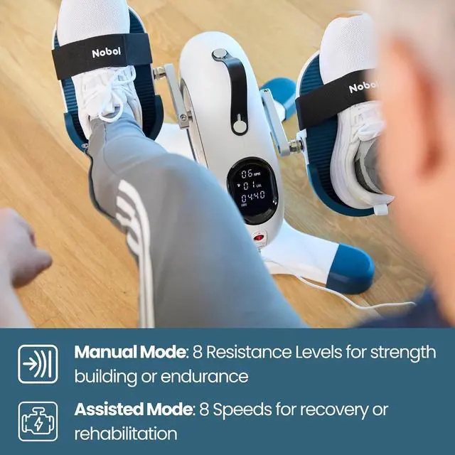 Alt view image 6 of 7 - Nobol PhysioPedal® Motorized Under Desk Exercise Bike for Seniors & Adults Electric Pedal Exerciser with Remote, Adjustable Speeds & Resistance, LED Display, Portable Seated Leg & Arm Pedaler