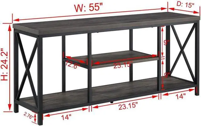 Alt view image 5 of 7 - EXCEFUR 55 inch TV Stand for TV up to 65 inch, Rustic Wood and Metal Media TV Console Table for Living Room, Grey