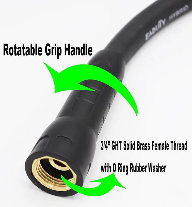 Alt view image 3 of 6 - Hybrid Garden Hose 5/8 IN. x 50 FT, Heavy Duty, Lightweight, Flexible with Rotatable Grip Handle and Solid Brass Fittings