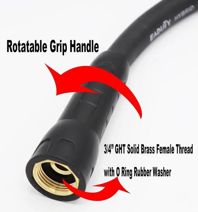 Alt view image 3 of 6 - Hybrid Garden Hose 5/8 IN. x 25 FT, Heavy Duty, Lightweight, Flexible with Rotatable Grip Handle and Solid Brass Fittings, Gray+Orange