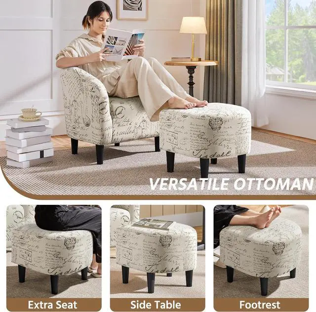 Alt view image 7 of 7 - Yaheetech Small 25.5in Wide Boucle Barrel Accent Chair, Letter Print