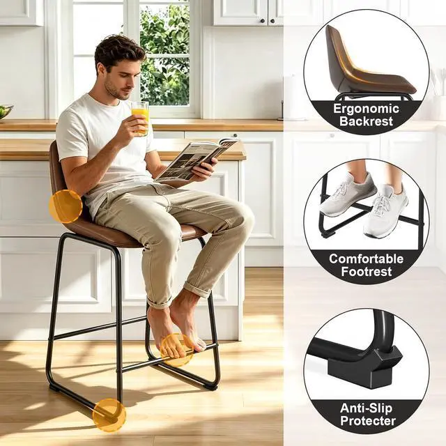 Alt view image 7 of 7 - TAVR 24 inch Counter Height Stools Set of 2, Hold up to 500 lbs, Brown