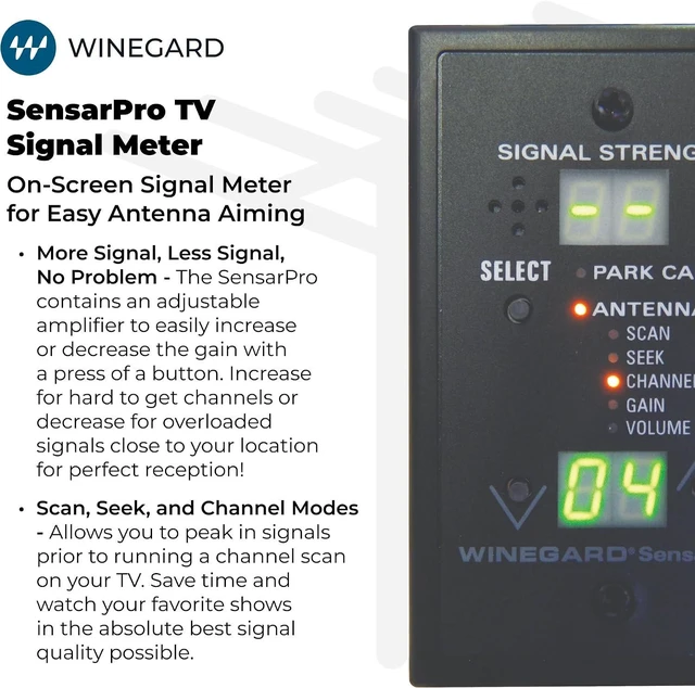 Alt view image 3 of 7 - Winegard RFL-342 Sensar Pro - for RV Antennas - On-Screen Aiming System with Adjustable Amplifier Gain, Wall Plate, RV Antenna Compatible - Audio Feedback - Black