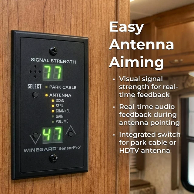 Alt view image 4 of 7 - Winegard RFL-342 Sensar Pro - for RV Antennas - On-Screen Aiming System with Adjustable Amplifier Gain, Wall Plate, RV Antenna Compatible - Audio Feedback - Black