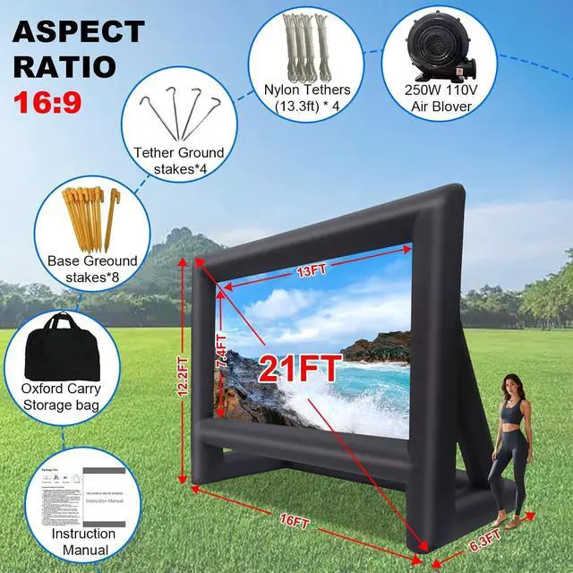 Alt view image 6 of 7 - GYUEM 21 feet Inflatable Outdoor Projector Movie Screen