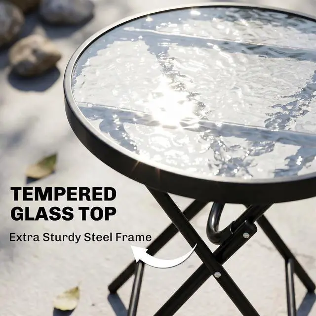 Alt view image 5 of 7 - Outsunny 3 Piece Outdoor Rocking Bistro Set, Patio Folding Chair Table Set with Glass Coffee Table for Yard, Patio, Deck, Backyard, Grey