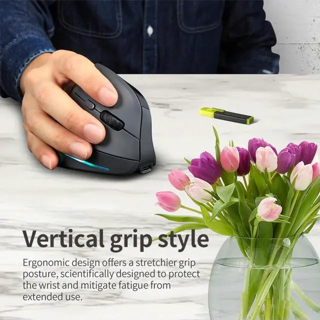 Alt view image 3 of 3 - Vertical Wireless Mouse Tri-Mode BT+2.4GHz+Wired Laptops Computer PC Mice Adjustable DPI 7 Buttons for Laptop Desktop PC Macbook