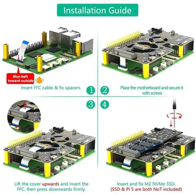 Alt view image 3 of 4 - 3 In 1 M.2 Nvme SSD To Pcie Adapter With Dual Cooler Fans And Automatic Discoloration LED For Raspberry Pi 5