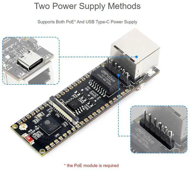 Alt view image 6 of 7 - ESP32-S3-POE-ETH ESP32-S3 Ethernet Development Board Support PoE Dual-Core Wi-Fi and Bluetooth Wireless USB Type-C Port
