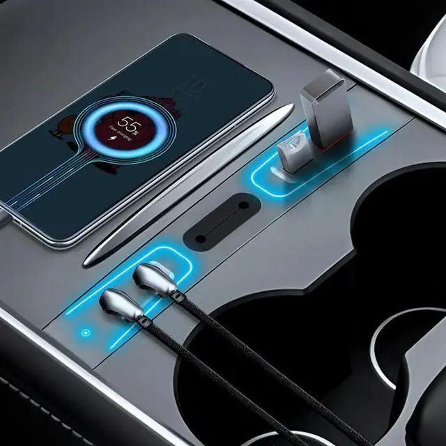 Alt view image 5 of 7 - Light 27W Quick Charger USB Hub For Tesla Model 3 Tesla Model Y 2021-2023 With Aperture ligent Docking Station Accessor