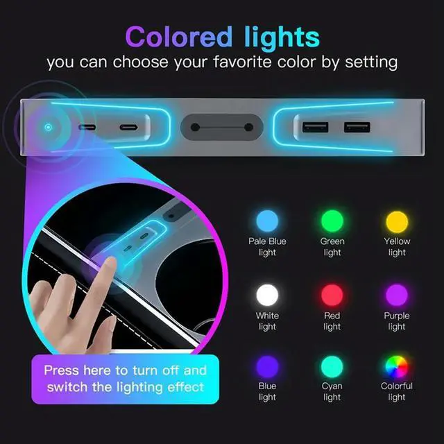 Alt view image 6 of 7 - Light 27W Quick Charger USB Hub For Tesla Model 3 Tesla Model Y 2021-2023 With Aperture ligent Docking Station Accessor