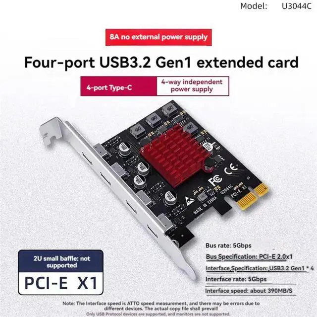 Alt view image 5 of 7 - PCIE Expansion Card PCIE to 4 Port USB3.2 Gen1 Type-C Expansion Card Adapter Card for Desktop PC