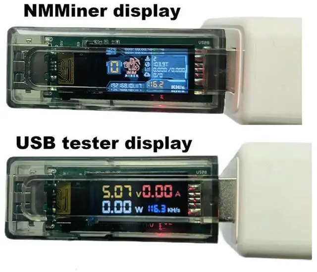 Alt view image 6 of 6 - Nmminer Miner 117KH/S USB Chain ESP32 Crypto Miner With Adapter BTC Solo Lottery Miner Ammeter USB-A Series Form Chain