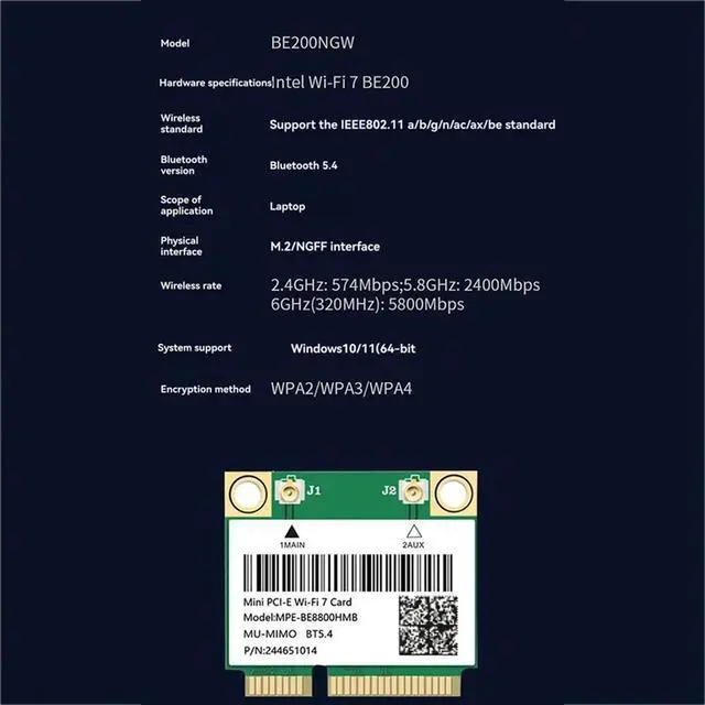Alt view image 5 of 7 - AX8774 Bluetooth 5.4 7 BE200HMW BE200 Wireless Network Card Mini For Pcie Tri Band 2.4G/5G/6Ghz 10/11 Ready