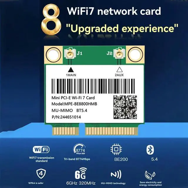 Alt view image 7 of 7 - AX8774 Bluetooth 5.4 7 BE200HMW BE200 Wireless Network Card Mini For Pcie Tri Band 2.4G/5G/6Ghz 10/11 Ready