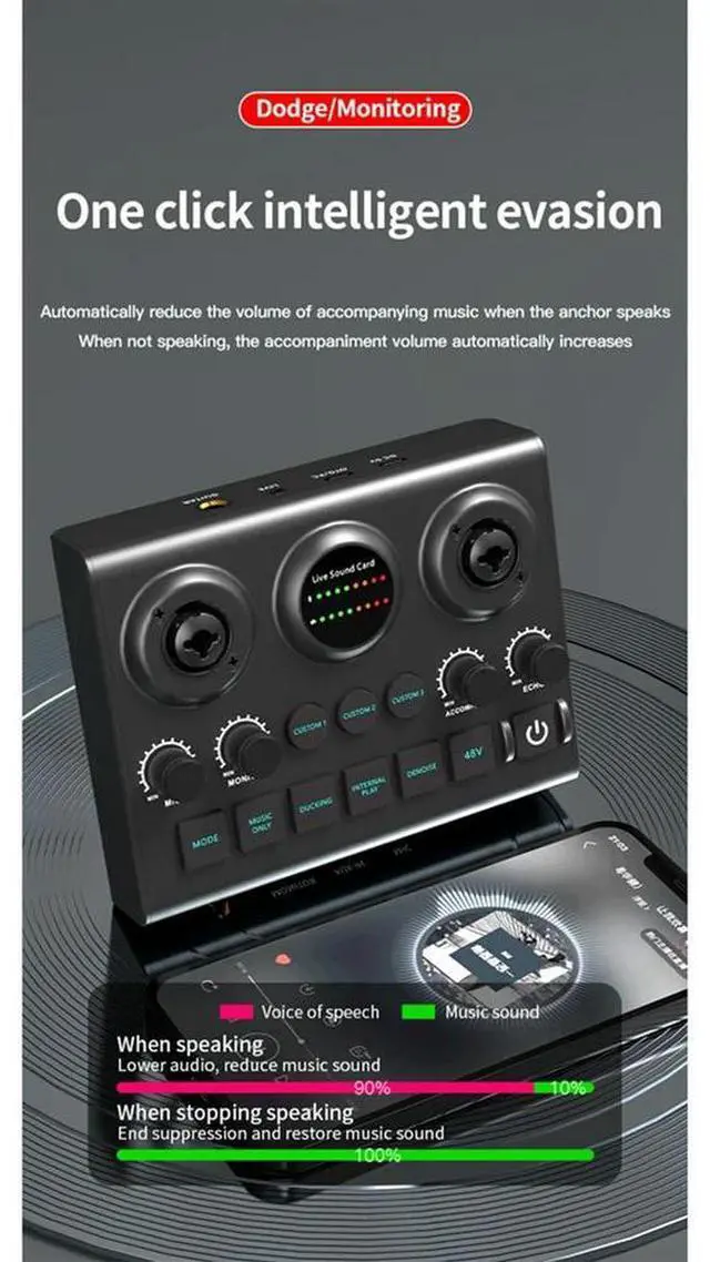 Alt view image 7 of 7 - Microphone Sound Card Live Sound Card Singing Performance Sound Card for Microphones and Musical Instruments