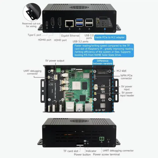 Alt view image 6 of 7 - Multi-Functional All-In-One Mini-Computer Kit Designed for Raspberry Pi 5, Aluminum Alloy Case for PCIe Adapter C