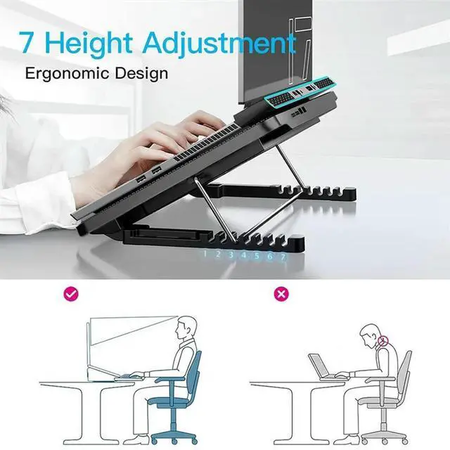 Alt view image 7 of 7 - Laptop Cooling Pad Laptop Cooler With 6 Quiet Fans 7 Height & Wind Speed Adjustable 2 USB Port & Phone Holder