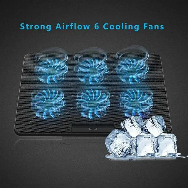 Alt view image 6 of 7 - Laptop Cooling Pad Laptop Cooler With 6 Quiet Fans 7 Height & Wind Speed Adjustable 2 USB Port & Phone Holder