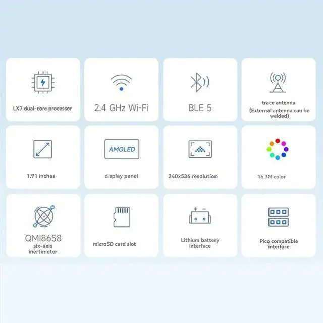 Alt view image 6 of 7 - ESP32-S3 AMOLED 1.91 Inch Display Development Board Dual-Core Supports 2.4Ghz Wi-Fi Bluetooth Development Board