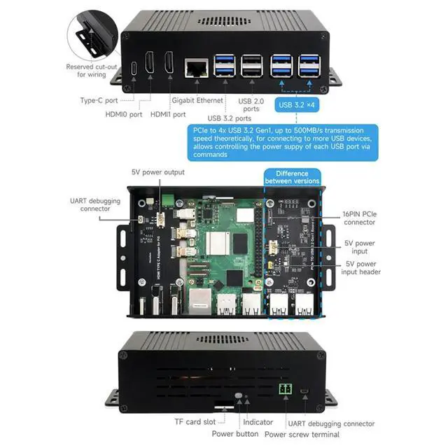 Alt view image 7 of 7 - Multi-Functional All-In-One Mini-Computer Kit Designed for Raspberry Pi 5, Aluminum Alloy Case for PCIe Adapter B