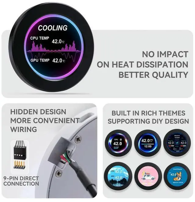 Main image of 2.1 Inches Water-Cooled Secondary Screen Ips Round Screen Water-Cooled Chassis Built-In Screen Monitor Computer Status Durab