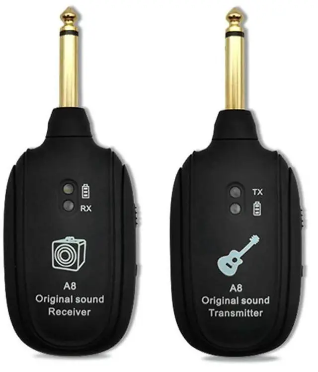 Alt view image 5 of 7 - A8 UHF Guitar Wireless System Transmitter Receiver Built-In Rechargeable