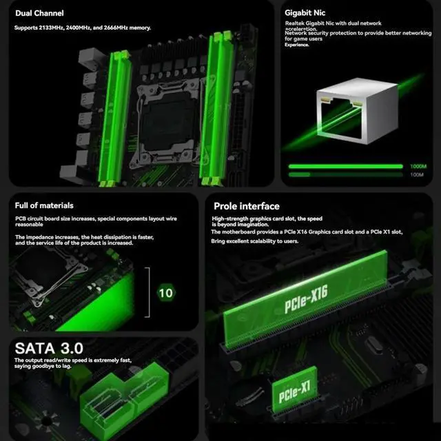 Alt view image 7 of 7 - X99 PR9 Motherboard LGA 2011-3 Supports 4X DDR4 RAM Gigabit LAN SATA/NVME M.2 Supports E5 26XX V3 CPU