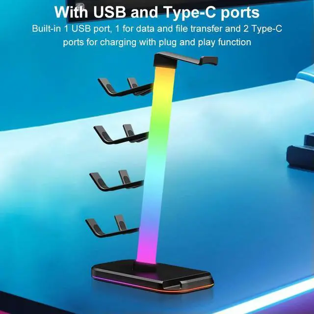 Alt view image 6 of 7 - 3 in 1 Headphone and Controller Stand 2 X Type-C & 1 X USB 2.0 Gaming Controller Headset Holder for Switch/Headphones/Controller