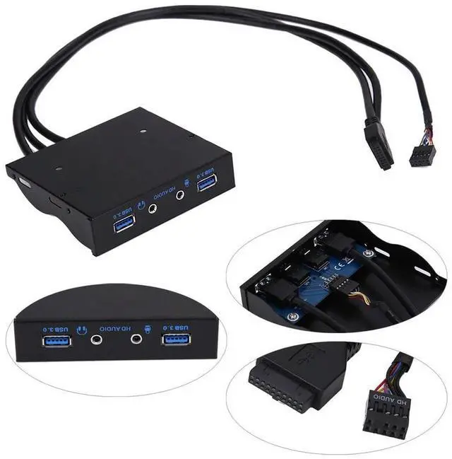 Alt view image 6 of 7 - 3.5" 20Pin to 2 USB 3.0 Port HUB + HD Audio PC Floppy Expansion Front Panel